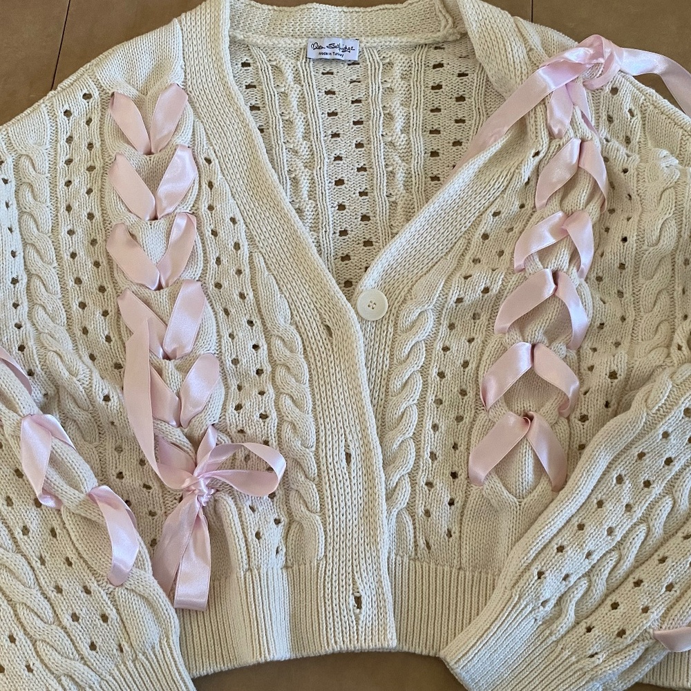 NWOT MISS SELFRIDGE BOW CABLE KNIT CARDIGAN